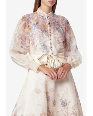 Zimmermann Ascent Floral Print Puff-Sleeved Blouse - Natural