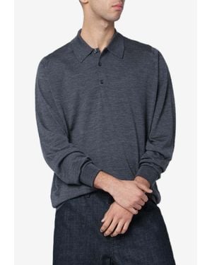 John Smedley Long-Sleeved Wool Polo T-Shirt - Blue