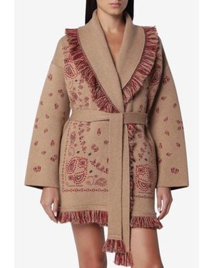Alanui Bandana Jacquard Fringed Belted Cardigan - Brown