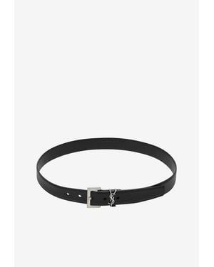 Saint Laurent Cassandre Smooth Leather Belt - White