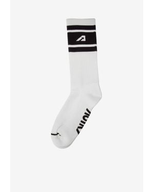 Autry Logo Jacquard Ribbed Socks - White