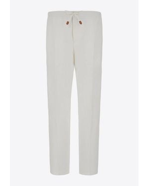 Canali Elastic-Waist Linen And Silk Pants - White