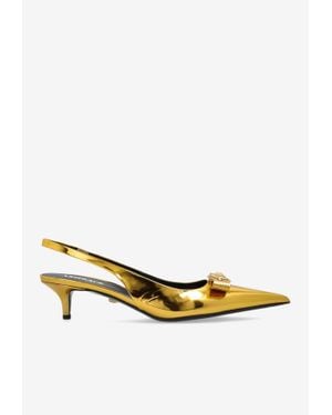Versace Gianni Ribbon 45 Metallic Leather Slingback Court Shoes - White