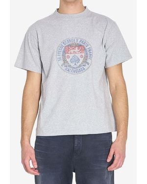 Balenciaga Logo-Printed Crewneck T-Shirt - Blue