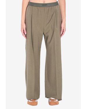 Loewe Wide-Leg Trousers With Embroidered-Logo - Brown