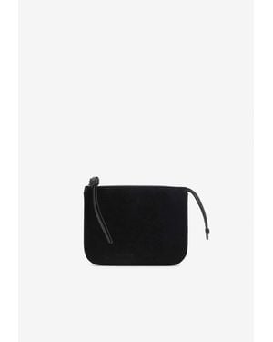 Phoebe Philo Suede Pouch Bag With Embossed-Logo - Black
