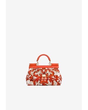 Dolce & Gabbana Small Sicily Majolica Print Top Handle Bag With Embroidery And Bezels - Red