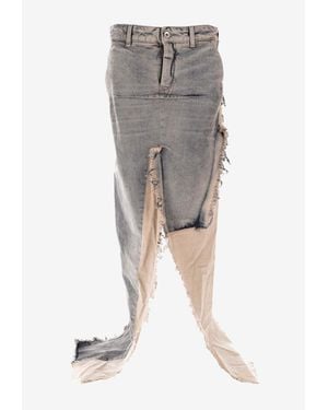 Rick Owens Denim Frayed-Panel Skirt - Gray