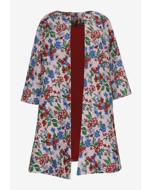Machka Floral Jacquard Open-Front Coat - Red