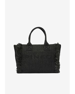 Pinko Medium Raffia Tote Bag - Black