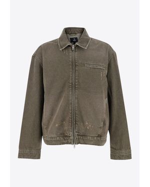 Represent Washed Denim Zip-Up Jacket - Green