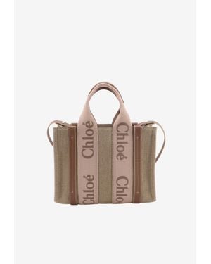 Chloé Small Woody Linen Canvas Shoulder Bag - Natural