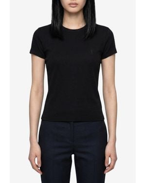 Saint Laurent Cassandre Embroidered Slim T-Shirt - Black