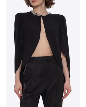 McQueen Silk Cape Blouse With Rhinestones - Black