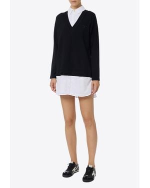 Elisabetta Franchi Logo Embroidered Layered Mini Dress - Black