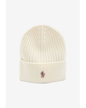 Moncler Logo Patch Ribbed Beanie - Natural