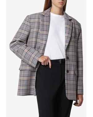 Anine Bing Quinn Single-Breasted Check Blazer - Gray