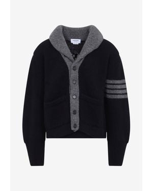 Thom Browne 65 Jersey Intarsia Shawl-Collar Cardigan - Blue