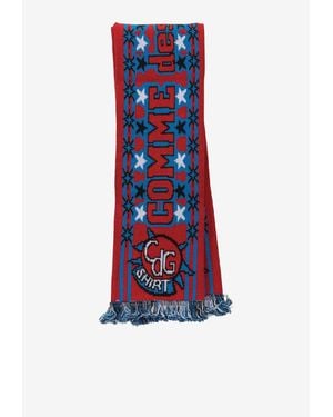 Comme des Garçons Logo Jacquard Fringed Scarf - Red