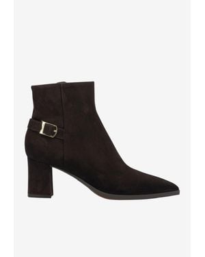 Santoni Elly 65 Pointed Suede Ankle Boots - Black