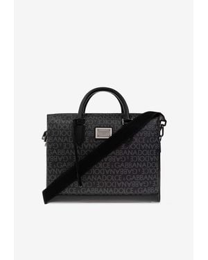 Dolce & Gabbana Logo Monogram Canvas Briefcase - Black