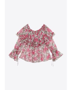 Chloé Floral Print Off-Shoulder Top - Red