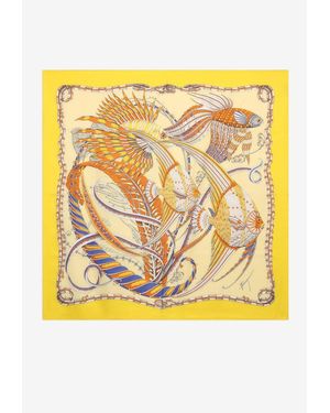 Ferragamo Silk Fish Print Square Scarf - Yellow