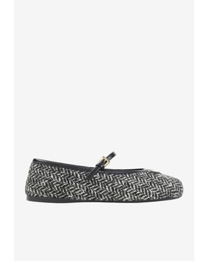Prada Triangle Logo Textured Wool Ballet Flats - White