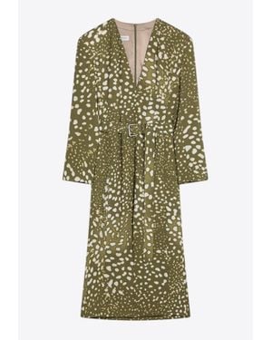 Dries Van Noten V-Neck Belted Midi Dress - Green