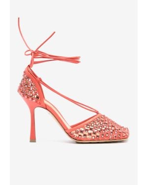 Bottega Veneta Sparkle Stretch 90 Crystal-Embellished Mesh Sandals - Pink