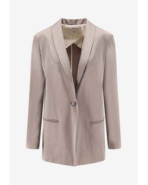 Alysi Single-Breasted Satin Blazer - Gray