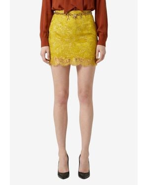 Saint Laurent Baroque Jacquard And Lace Mini Skirt - Yellow