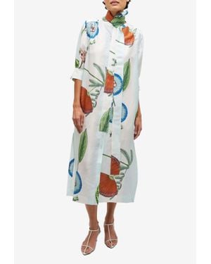 Oroton Grand Floral Column Midi Dress - White