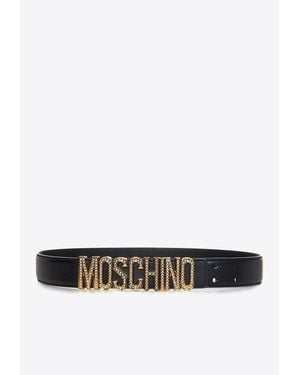 Moschino Crystal Embellished Logo Leather Belt - White