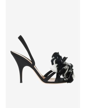 Gianvito Rossi Fenice 95 Feather-Embellished Satin Slingback Sandals - Black