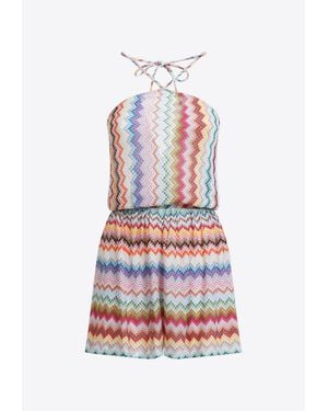 Missoni Zigzag-Pattern Short Playsuit - White