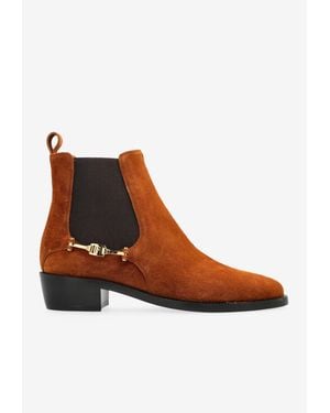 Ferragamo Chelsea F-Buckle Suede Boots - Brown