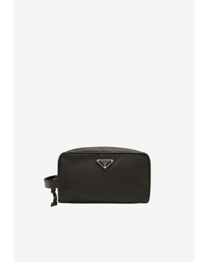 Prada Triangle Logo Nylon Toiletry Pouch - Black