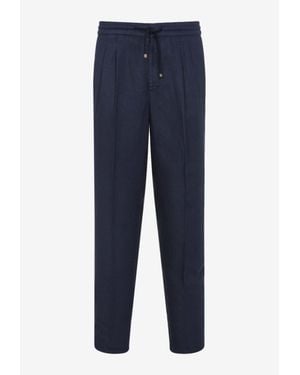 Brunello Cucinelli Linen Pants With Front-Pleats - Blue