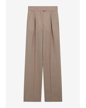 Valentino Pinstripe Wool Tailored Pants - Natural