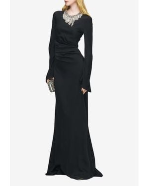 McQueen Embroidered Jewel Satin Gown - Blue