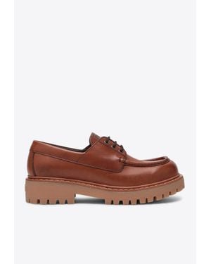 Prada Embossed Logo Leather Derby Shoes - Brown