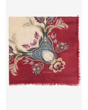 Etro Floral Motif Frayed Scarf - Red