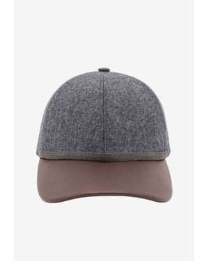 Brunello Cucinelli Monili Strap Wool And Leather Baseball Cap - Gray