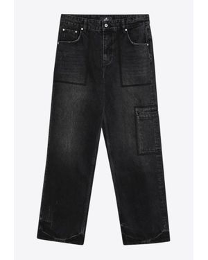 Represent Faded Straight-Leg Jeans - Black