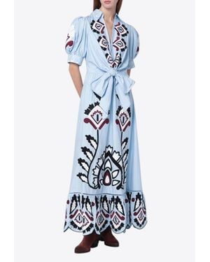 FARM Rio Artisanal Embroidered Maxi Dress - Blue