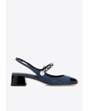 Miu Miu 50 Mary-jane Denim Slingback Pumps - Blue