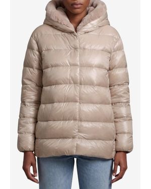 Herno Ultralight Down Jacket With Faux Fur - Natural