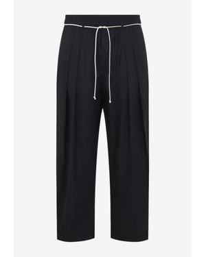 Mordecai Drawstring Straight-Leg Trousers - Blue