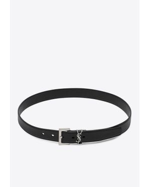 Saint Laurent Cassandre Smooth Leather Belt - White